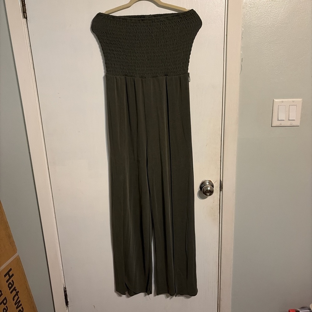 Dark Green Strapless Jumpsuit